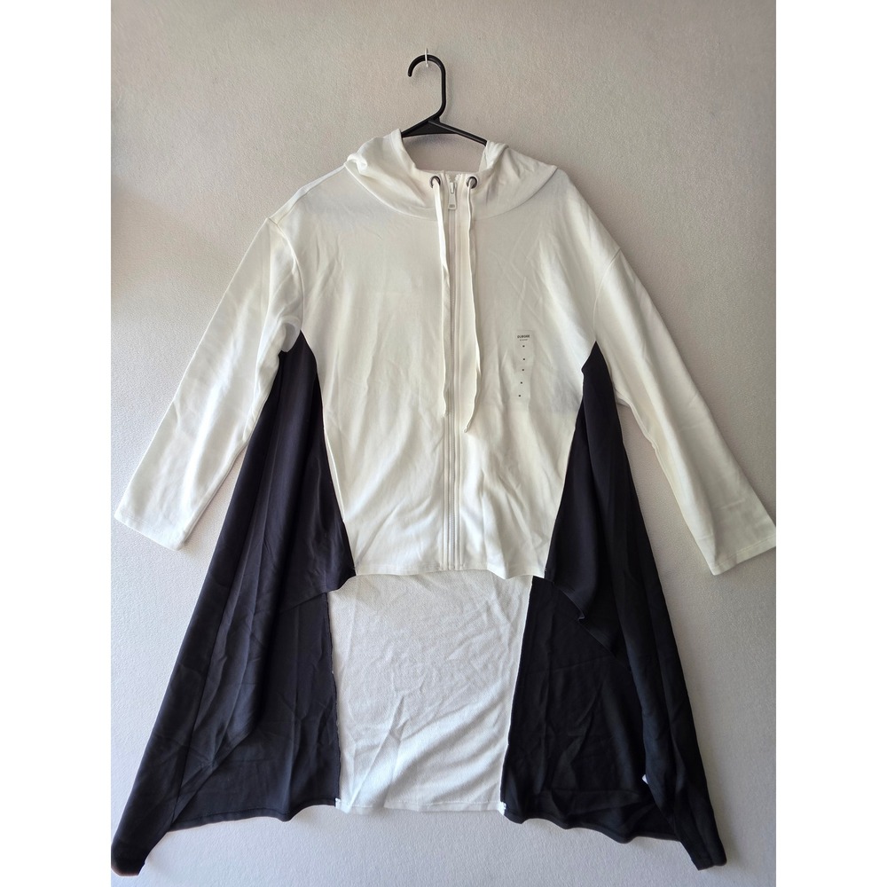 Dubgee by Whoopi Women White Black Colorblock High Low Zip Hoodie 6006 Medium